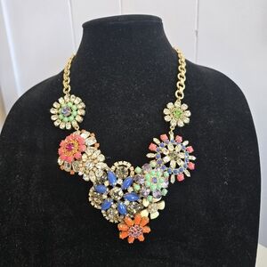 J Crew Colorful Rhinestone Floral Statement Necklace